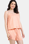 Zivame Checkered Sheen Woven Shorts Set - Pink Sand — thumbnail 3